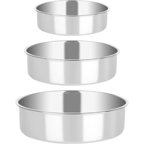 Lot de 3 moules à gâteau, ronds, en acier inoxydable, 3 tailles, diamètre : 10/16/18 cm, pour anniversaire, mariage, Noël, facile à nettoyer