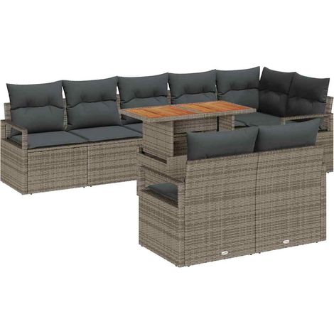 Garden Sofa Set with Storage 9 pcs Grey Poly rattan vidaXL