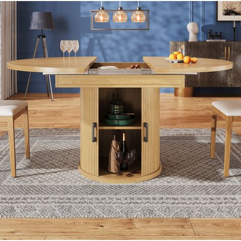 Table extensible MDF Natur in Walnuss-Optik, rund zu oval, 118-158x118x76,8 cm (1/5)