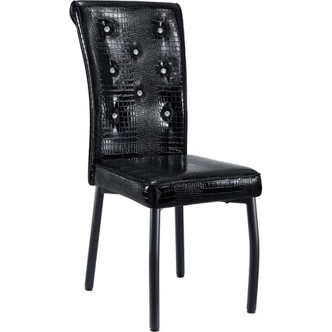 Lot de 2 chaises de salle à manger, revêtement similicuir noir effet crocodile, fermetures en cristal, design élégant et raffiné pour votre intérieur (1/5)