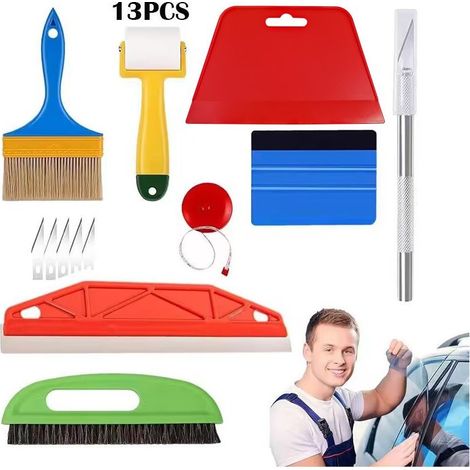Kit de pose de papier peint, outils pour film à papier peint, kit de pose de papier peint avec pinceaux, raclette pour film (30 cm), scalpel et lames (1/5)