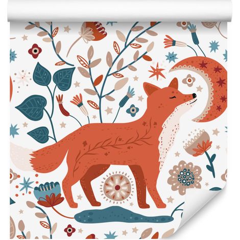Papier peint Animaux de la forêt et nature Blanc et pêche 50x1000 cm (1/5)