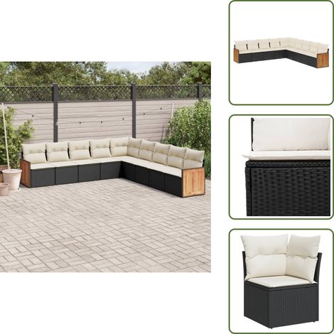 9-tlg. Garten-Sofagarnitur mit Kissen Schwarz Poly Rattan - Gartengestelle - Gartenmöbelset - Rattan Möbel - Lounge Set - Gartenlounge (1/5)