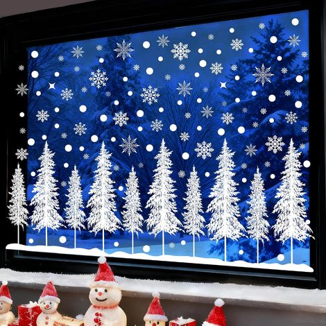 10 Stickers Noel Fenetre de Sapin de Noël, 232Pcs Decoration Autocollant Noel Fenetre Electrostatique, Blanc Stickers Vitre Noel , Intérieur Deco Noel pour Verre Vitrine Porte (1/5)