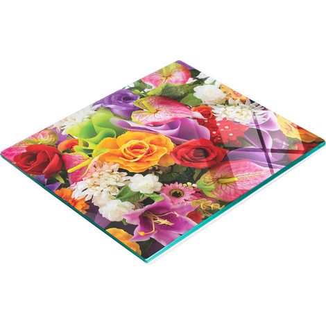 Planche décorative multifonctionnelle de cuisine en verre trempé avec fleurs, 60 x 52 cm (1/5)