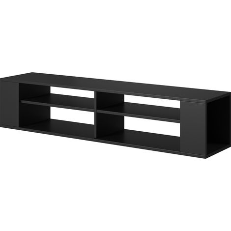 Selsey – Meuble TV 140 cm – 4 compartiments – Noir – Style moderne – Peut être suspendu au mur (1/5)