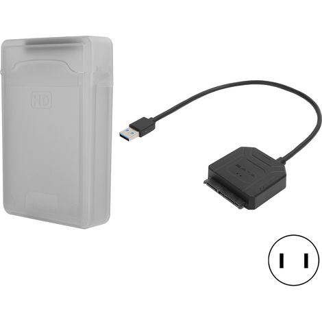 Câble adaptateur disque dur 2,5" 3,5" SATA HDD/SSD, cordon de conversion avec boîtier, prise US 100-240V, gris (1/5)