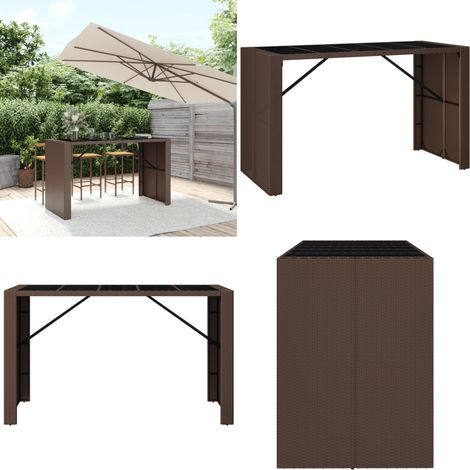 Tavolo Bar con Piano in Vetro Marrone 185x80x110 cm Polyrattan - Tavolo da giardino - Tavolo da patio