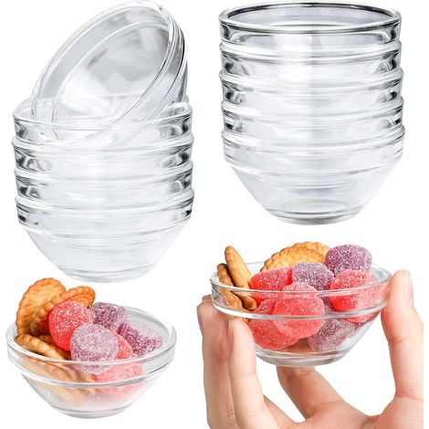 Ensemble de 10 petits bols en verre de 75 ml, parfaits pour les sauces, les épices, les confitures, la sauce soja et les amuse-gueules. Empilables et réutilisables. (1/5)