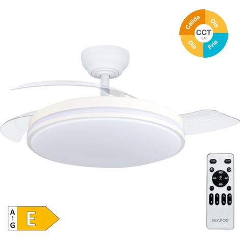 Ventilador techo Bayat con luz CCT regulable y mando Ø107 3 aspas retráctiles DC Blanco
