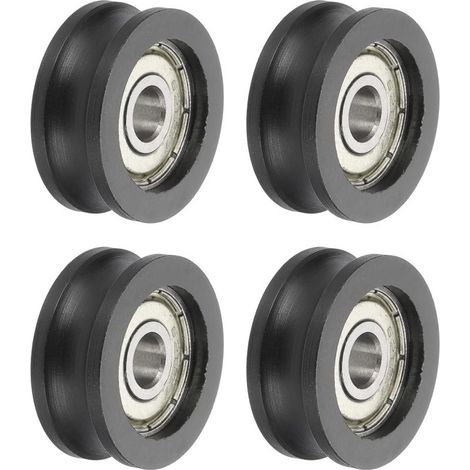 U Groove Lot de 4 rouleaux de roulement à billes, 6 x 25 x 10 mm en nylon et acier inoxydable, roue de rechange robuste pour porte coulissante, fenêtre, équipement mécanique, noir