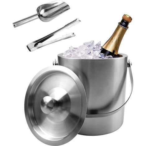 Seau à Glace Isotherme avec Couvercle Seau à Glaçons Double Paroi en Acier Inoxydable avec Pince à Glace et Pelle à Glace pour Bouteille Bar Fêtes Pique-niques (1/5)