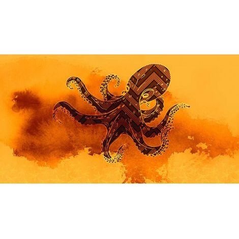 Papier peint panoramique orange pour chambre Tapisserie panoramique animaux pour salon Papier peint panoramique original motif pieuvre (1/3)