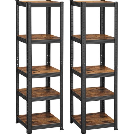 Songmics – Rayonnage 5 niveaux – Lot de 2 étagères 37 x 37 x 150 cm – Charge 400 kg – Planches réglables – Style industriel marron rustique et noir (1/5)