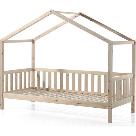 Lit cabane 90x200 et sommier pin massif clair Bali (1/5)