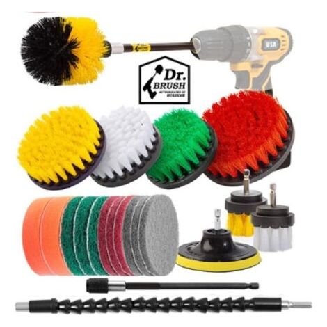 Pair Vtizikl Ensemble d'accessoires de brosse de perceuse électrique de 21 pièces Kit d'épurateur de puissance tampons de récurage et ensemble de nettoyage d'éponge (1/4)