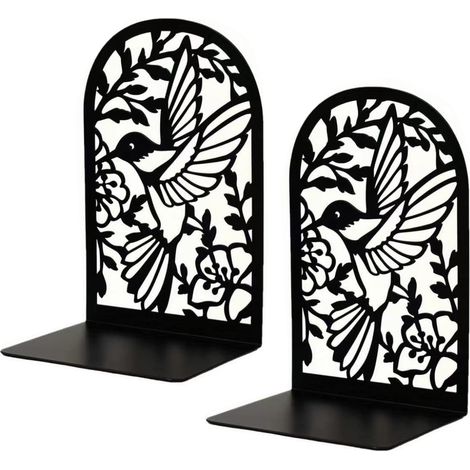 Boekensteun - Metal Negro Esmaltado Con Figura De Ave - Para Estanterías Y Escritorios - 2 Unidades (1/5)