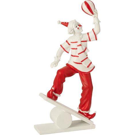 Statuette Clown "Équilibriste" 27cm Blanc & Rouge