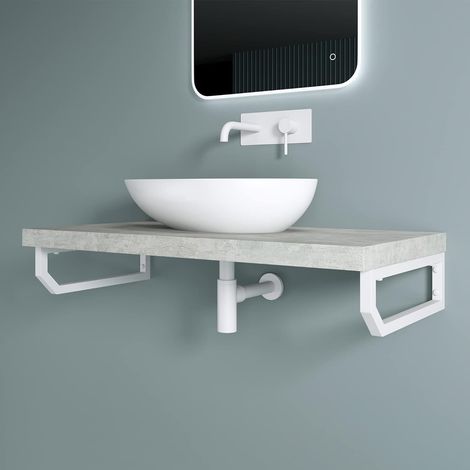 doporro Supporto da Parete per Lavandino48x2,5x15cm, Reggimensola Mensola Porta-Asciugamani WH03 in Acciaio Inossidabile, Bianco (1/5)