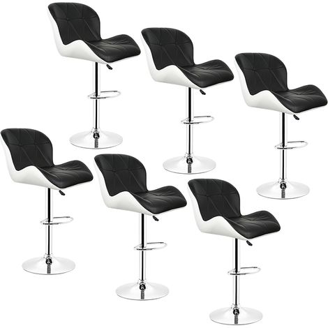 Lot de 6 Tabouret de bar Tabourets en Simili-Cuir réglable Noir-blanc Style contemporain (1/5)