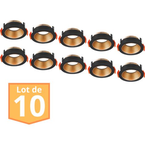 Lot de 10 supports de spots Beta R2 rond noir/cuivre-doré MR16 GU10/GU5.3 – Fixation à ressort pour installation rapide – Orientable pour ciblage précis – Braytron (1/5)