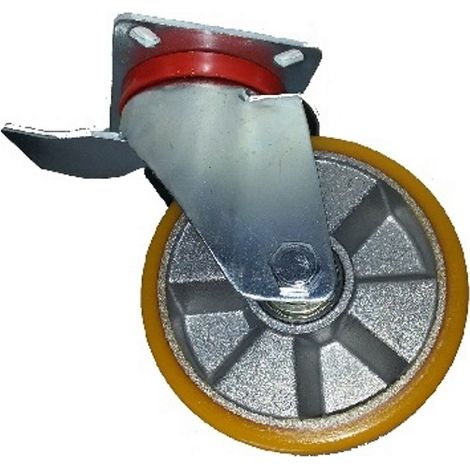AVO 37BIS RUOTA ALLUMINIO CON RIVESTIMENTO POLIURETANO 125X30 GIREVOLE CON FRENO (1/2)