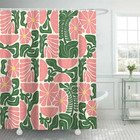 Rideau de douche bohème géométrique abstrait, rideau de douche floral, rideau de douche en polyester imperméable, 180180CM, avec 12 crochets(style B) (1/5)