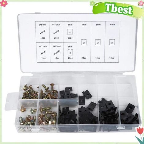 Tbest Clip en U et vis Kit d'assortiment de Clips et Vis en U de 170 Pièces avec Boîte de Rangement pour quincaillerie tire-fond (1/4)