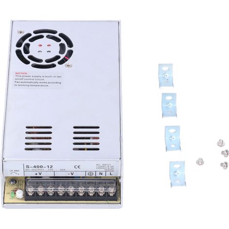 Alimentation à découpage CC avec pinces, boîtier en alliage d'aluminium, 400 W, pour conversion de tension 115-230 V CA, S-400-12, 12 V/33 A