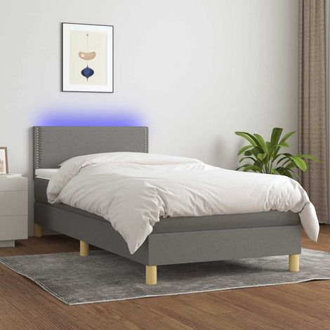 Cama box spring con colchón y LED tela gris oscuro 80x200 cm (1/5)