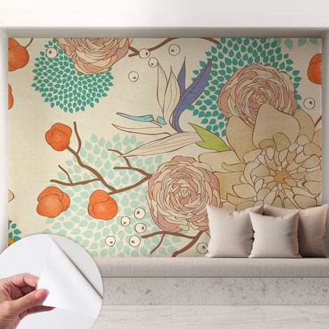 Papier peint adhésif autocollant pour salon chambre à coucher peint imprimé pour mur Fantaisie florale 208x146 cm (1/5)