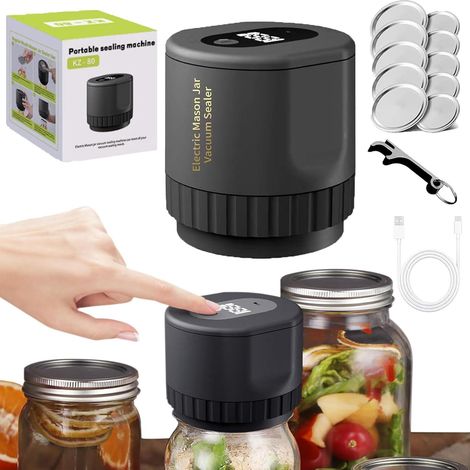 Scellateur Sous Vide pour Bocal Mason Kz-80S, Pompe Électrique à Bouton Unique, Noir, Convient à Tous Couvercles, Conservation Alimentaire Optimale, 2024 (1/5)