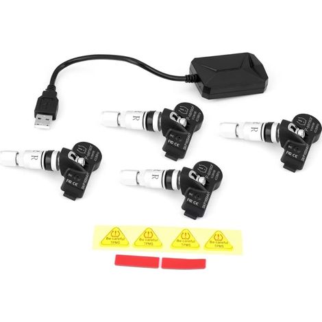 Système de Surveillance de Pression des Pneus, Keenso Récepteur TPMS de Voiture avec 4pcs Capteurs Internes de Voiture USB pour Affichage de Navigation d'Android