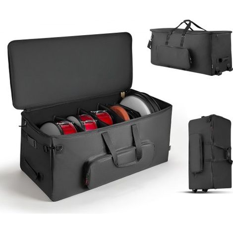 Bolsa de Transporte para Kit de Batería Electrónica, 920 x 420 x 410 mm, Bolsa de Viaje con Ruedas Divisores Ajustables Correa de Hombre Desmontable, para Caja Tom Bombo Cables Baquetas, Negro (1/5)