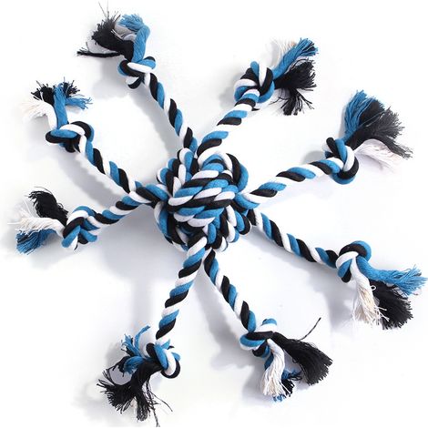 Seilspielzeug für Hunde mit gewebtem Ball, 44 x 7 cm, blau