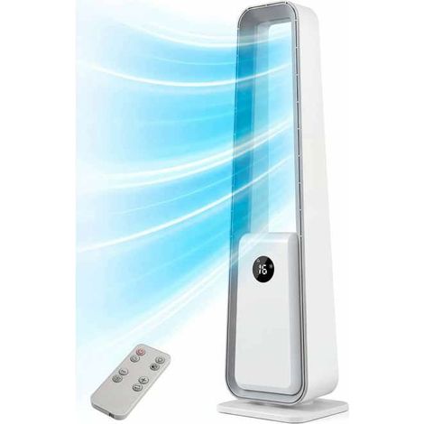 Ventilateur Colonne sans Pales 90 cm, 80 W, 3 Vitesses, 34 dB, Télécommande, Minuterie 12 h, Blanc