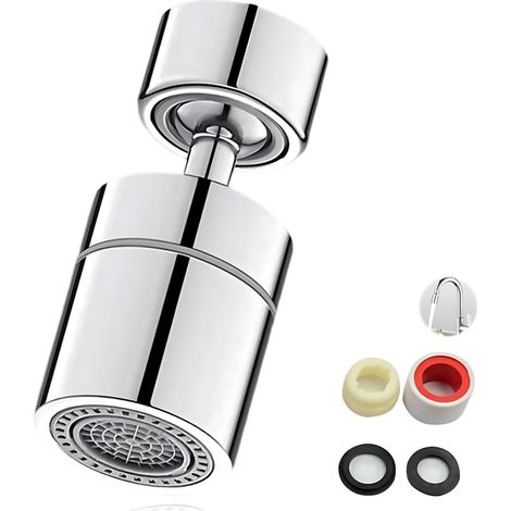 Aérateur de robinet d'évier de cuisine, aérateur de robinet pivotant, double fonction, pivotant à 360 degrés réglable, 2 modes de pulvérisation, jet doux/pulvérisateur puissant, remplacement de la (1/5)