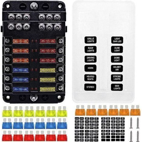 pair NetBoat Blocs Fusible Lame Porte Fusible Voiture Boîte 12 Voies avec LED Indicateur avec Bus Négatif pour 12V-24V Voiture, Bateau (1/4)