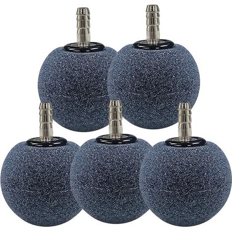 Decoración para acuarios: 5 piedras difusoras de burbujas silenciosas negras de 50 mm, difusor de oxígeno de nanoburbujas para acuarios. (1/2)