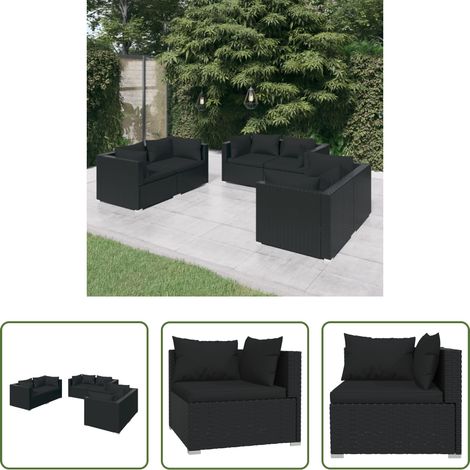 vidaXL Rattan -  6-tlg. Garten-Lounge-Set mit Kissen Poly Rattan Schwarz (1/5)