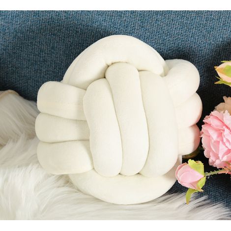 Handgewebtes Kissen mit Kristall-Samtkugel, gefertigt aus drei Seilsträngen. Geeignet für die Dekoration von Wohnräumen, Sofas, Autos oder Büros. Weiß. (1/4)