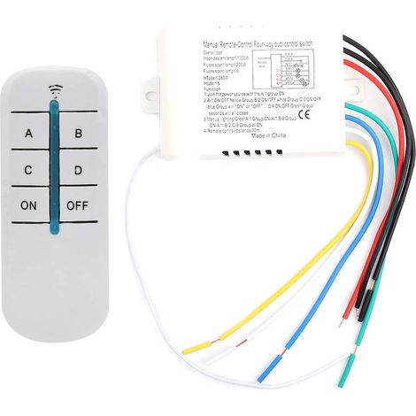 Interrupteur Télécommande 4 Voies, Récepteur Émetteur Sans Fil 15m  220V, pour Éclairage LED Plafonnier, Commutateur Mural Numérique avec Relais 7A pour Maison Atelier (1/5)