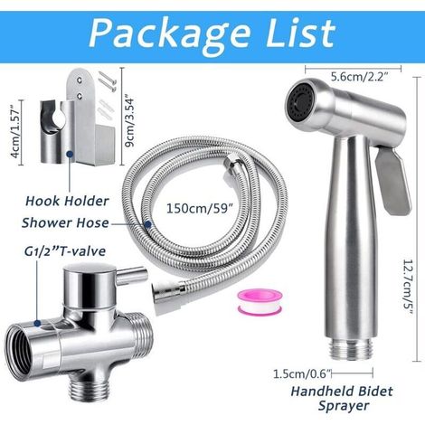 Kit Douchette WC Complet Argent - Vanne 3 Voies (1/2"-3/8") - Aux Normes Françaises (1/5)