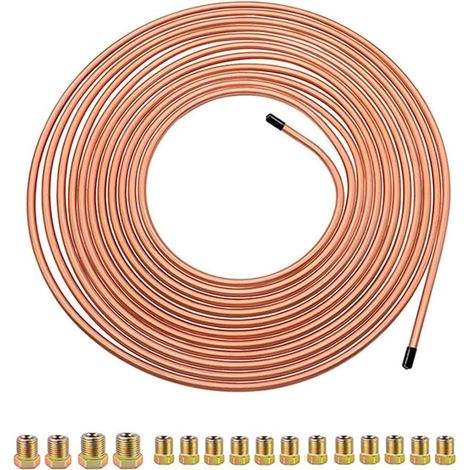 Tuyau de Frein en Cuivre 3/16" 25ft/7,62m Ø4,75mm,Kit de Conduite Générale de Frein Replacement,Auto Tube Tuyau de Carburant et Frein pour Automobile,16 Raccords Inclus,Conduite de Rechang