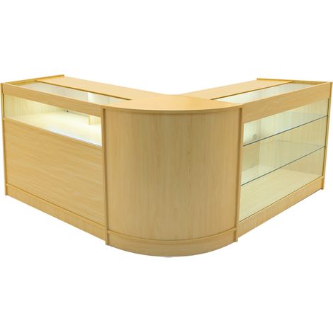Comptoirs de Vente en MDF Érable à LED Blancs Ensemble Triton CM60 K1200 B1200 3 Unités de Rangement Étagères Internes Portes Coulissantes Verouillables Réception Bureau Vêtements Bijoux [Clés INCLUS] (1/5)