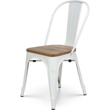 Sedia in metallo bianco opaco e seduta in legno chiaro - Stile industriale