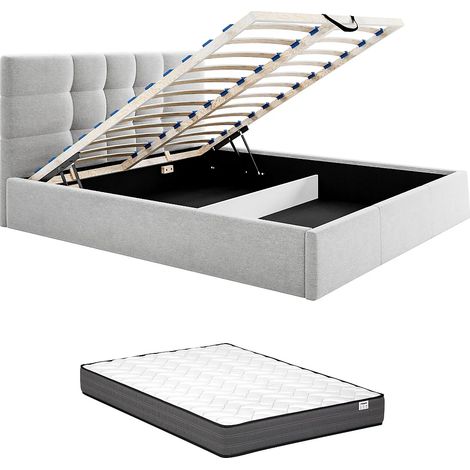 Lit coffre 140 x 190 cm - Tissu - Gris + Matelas - ELIAVA de Pascal Morabito (1/5)