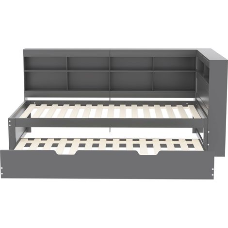 Sofá cama 90 x 200 cm con cama nido 90 x 190 cm, almacenaje integrado, madera gris, HOMVRA (1/5)