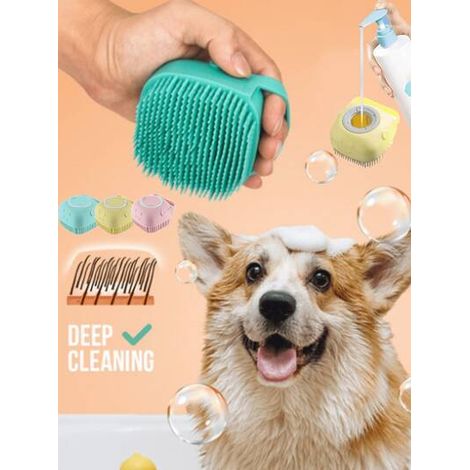 Brosse à shampoing et masseur 2 en 1 pour animaux Outil de toilettage en silicone pour chiens et chats Brosse de bain avec distributeur de shampoing (Multicolore) (1/2)