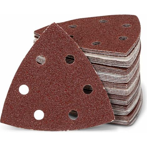 VURAHOME - Lot de 100 triangles abrasifs delta / 6 trous / 93 x 93 x 93 mm / grain 80 / pour ponceuse delta / feuilles abrasives / tampons abrasifs triangulaires / papier abrasif (1/5)